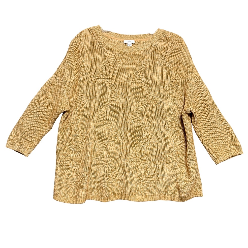 J. Jill Sweater Womens XS Mustard Yellow Textured Wave Knit Boho Relaxed Casual